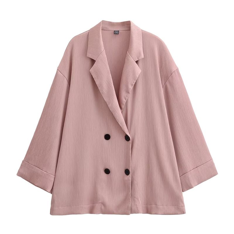 Za Autumn New Women clothes 2025 Western Style French style Fashion Wrinkled Double Breasted Blazers Trousers Set