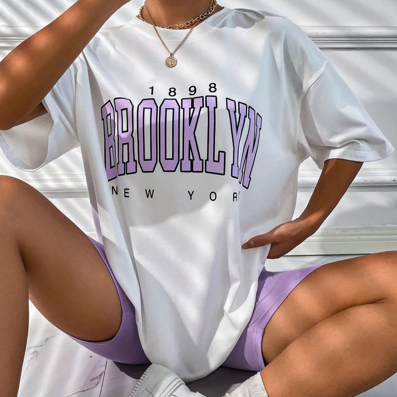 Summer Women T Shirt 1898 Brooklyn York Letter Print Tops Tee Black Female T-shirt 90s Graphic Tee Female Cute Tops Y2k Tee