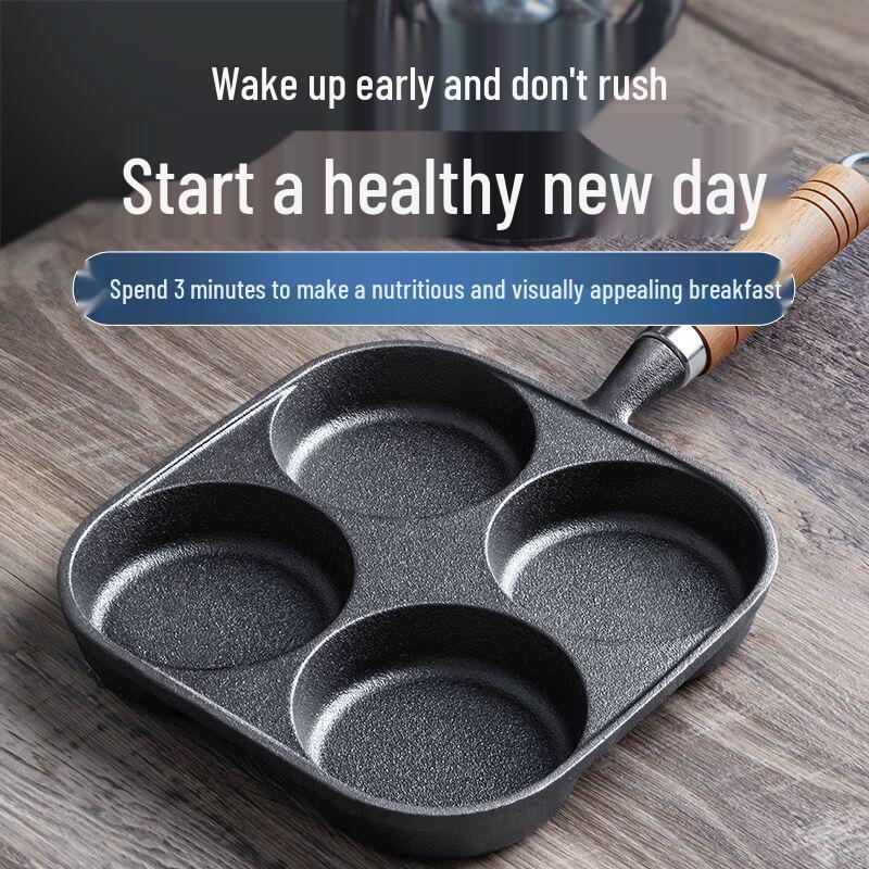 Non-Stick Cast Iron 4-Hole Breakfast Frying Pan for Eggs & Burgers