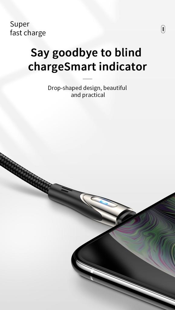 USB-A - microUSB 3A Cable with Charging Indicator, 1.2m Black