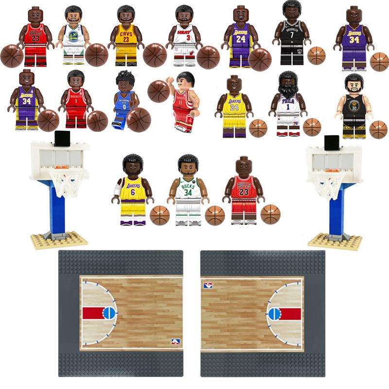 Giocattolo Mini Blocchi da Costruzione Figure Stella NBA Scena Campo da Basket con Canestro