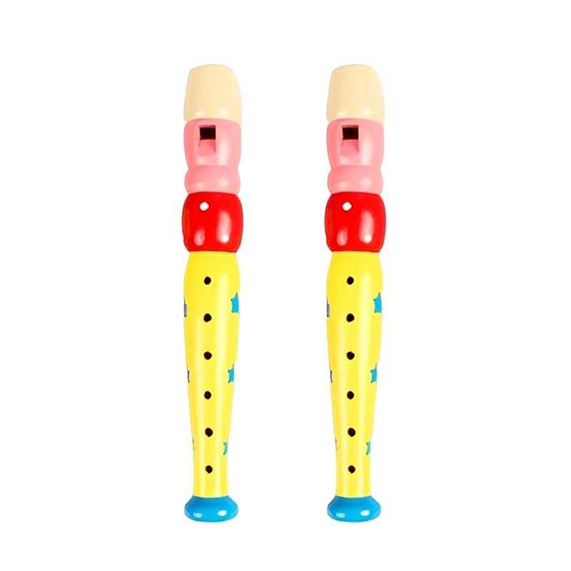 2pcs Wooden Flute 20cm Colorful Children Music Instrument Trumpet Buglet Hooter Kids Educational Learning Musical Toys TMZ