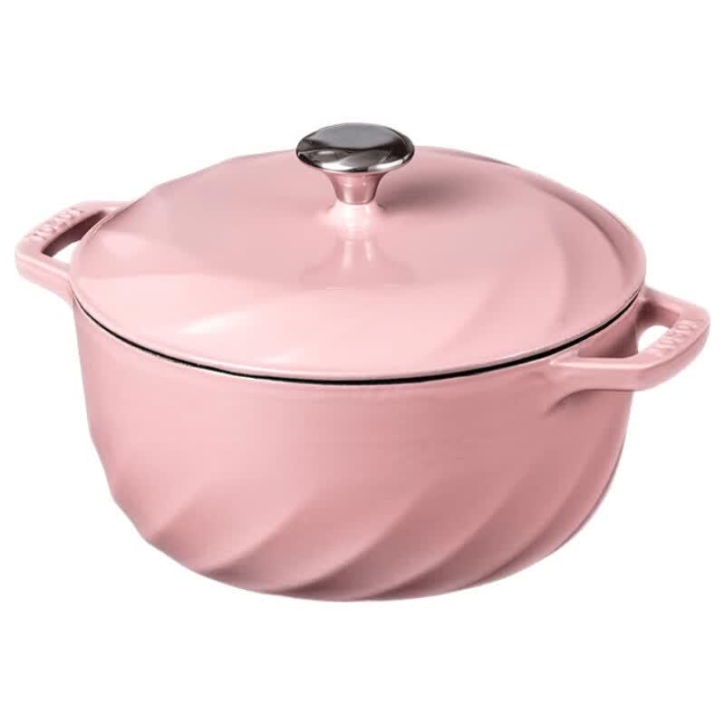 TOSOT 24cm 3.8L Cast Iron Enamel Stew Pot, Mocha Pink