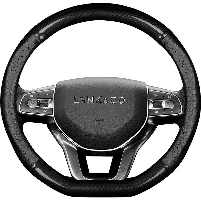 Lynk & Co Genuine Leather D-Shaped Steering Wheel Cover for New Energy Cars - Non-Slip, Suede Finish.