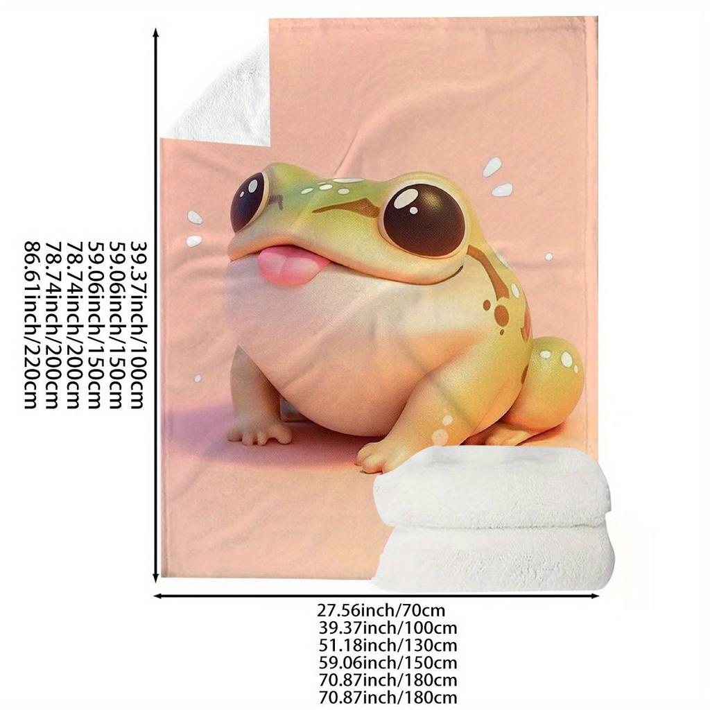 Cute cartoon frog design Flannel printed blanket suitable for all seasons suitable for living room office sofa and travel