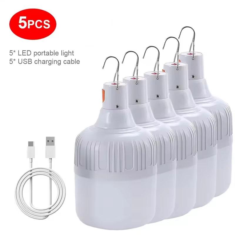 1/2/4/5PC Camping Light Portable Rechargeable Dimmable LED Bulb Brightness Outdoor Tent Light Emergency Night Light with Hook