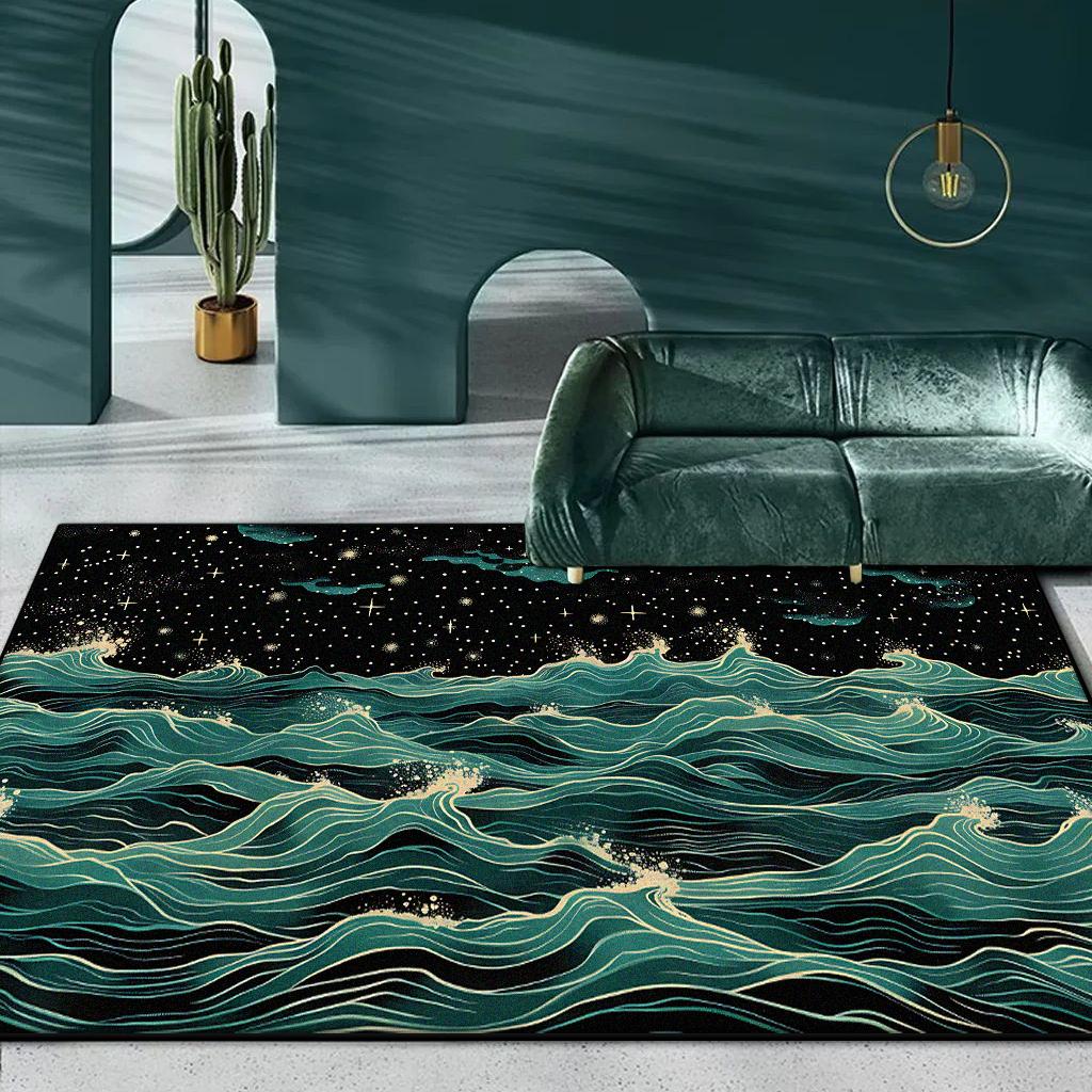 Abstract Green Ripple Carpet Living Room Decoration Sofa Area Rugs Non-slip Bedroom Lounge Floor Mat Kid Room Bedside Door Mats