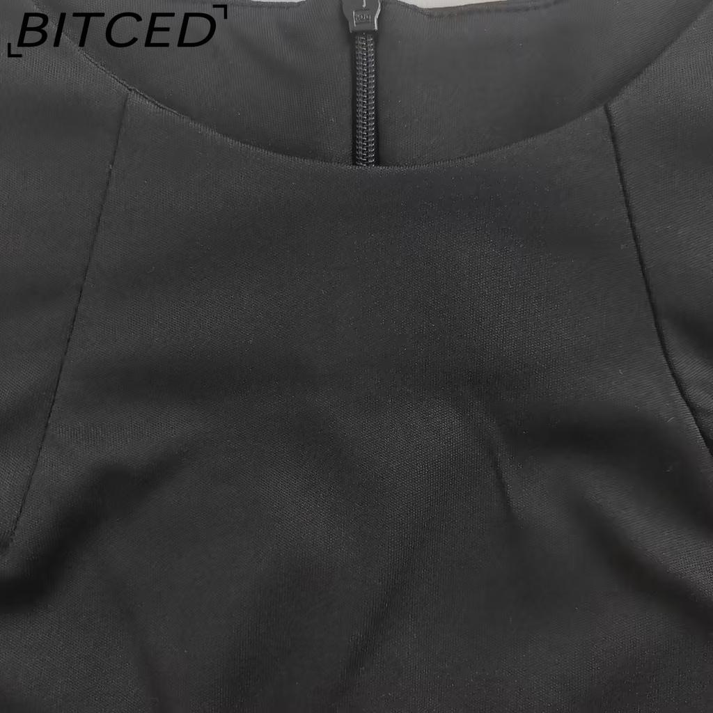 BITCED Spring Collection Solid-Colour O-Neck Short-Length Waist-Defining Pocketed Elegant Dress