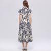 Summer Floral Print Shirt Dress for Women Short Sleeve Maxi Sundress with Lapel Neck Buttons Vintage Fashion Belted Robe