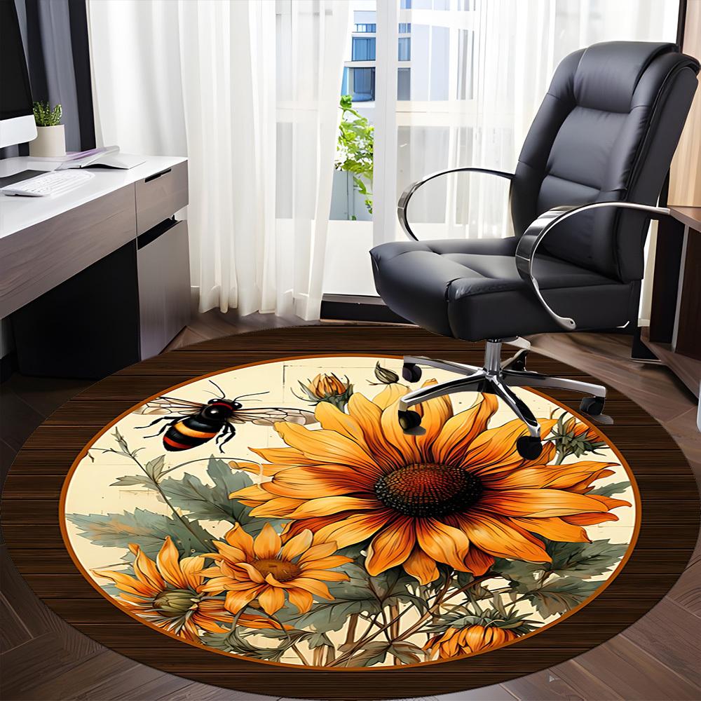 1pc Sunflower Bouquet Chair Carpet for Office Non-Slip,  Machine Washable Rug for Office, Room - Polyester, Machine Made yy251029209