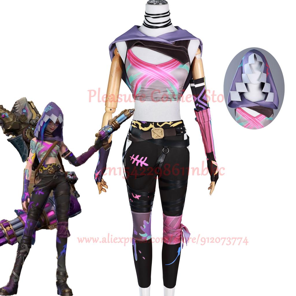 In Stock Game LOL Arcane 2 Loose Cannon Jinx Cosplay Costume Crit Prodigy Jinx Cosplay Skin Outfit Wig Women Carnival Costume