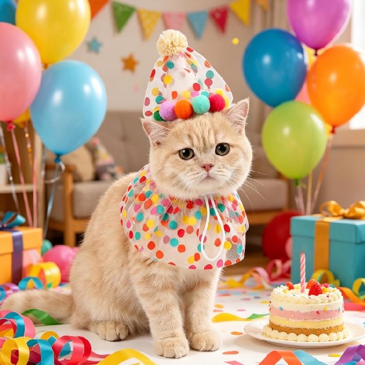 Pet Cone Hat for Puppy Birthday Dog Dotted Birthday Costume for Fashion Pet Wear Neckerchief Outfit