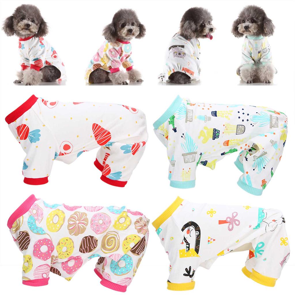 4Pcs Pet Dog Jumpsuit Soft Clothes Spring Summer Cotton Dogs Bodysuits Long Sleeve ShirtXL