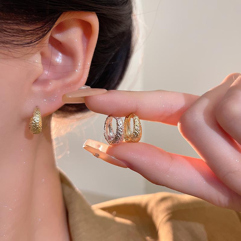 Korean High-End Frosted Metal Earrings - Stylish & Versatile for Women