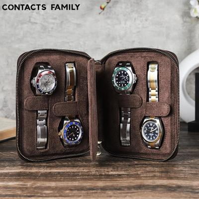 CONTACTS FAMILIE Echt Lederen Horloge Etui Tas Horlogehouder Vintage Rits Reis Horloge Display 2/4/6/8 Sleuf Opbergdoos Etui