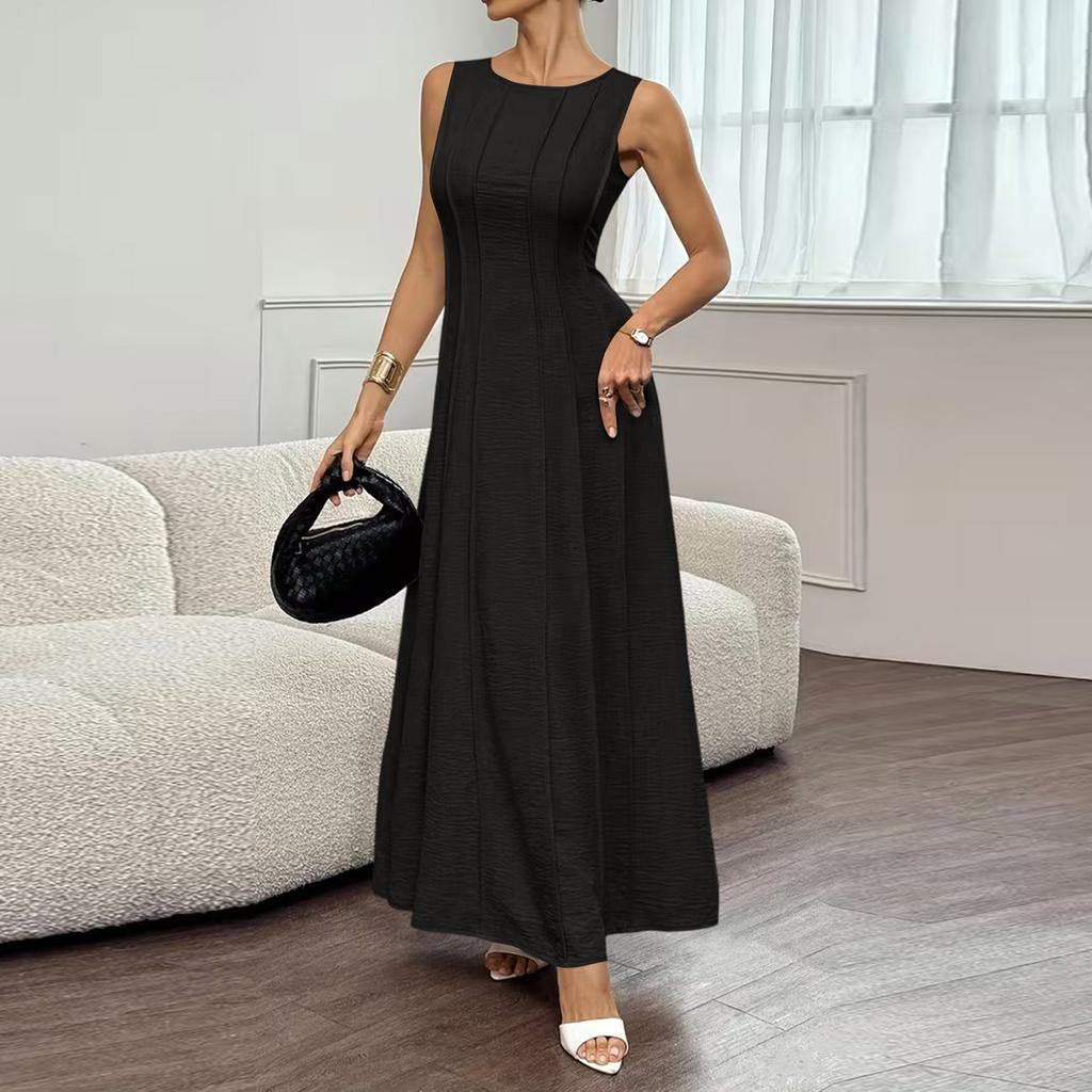 Ladies' Casual And Fashionable Sleeveless Pleated Elegant Long Dress