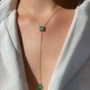 New Jewelry, Retro High-End Square Green Water Diamond Necklace, Neck Chain, Water Drop Pendant, Accessories For Gifts.