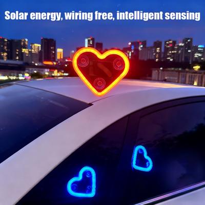 Güneş Enerjili Kalp Şeklinde LED Neon Işık Su Geçirmez Romantik Araba Lambası Otomatik Açma/Kapama Çok Renkli Ortam Işığı Sevgililer Günü Hediyesi