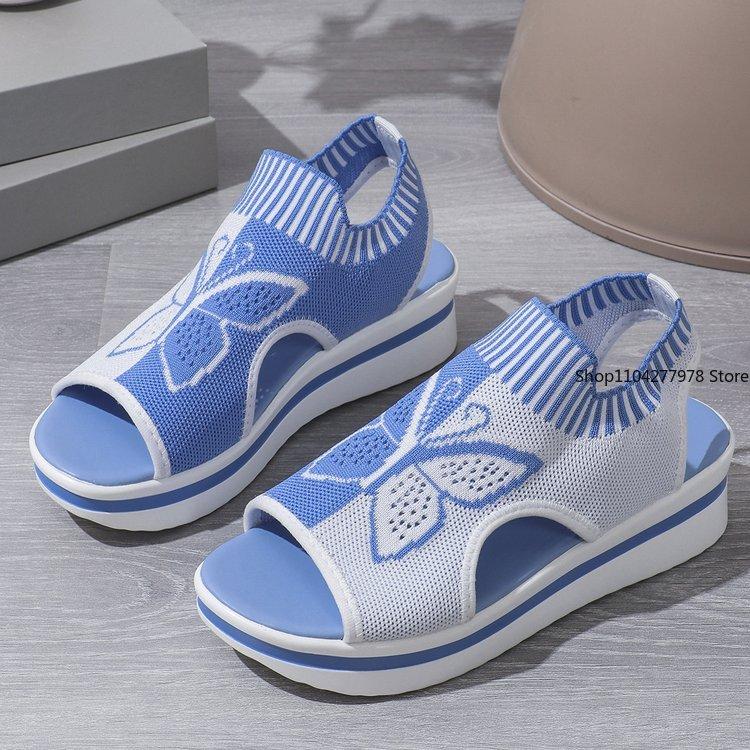 Fashion Women Flat Sandals Mesh Fish Mouth Casual Low Heels Slides Women Platform Shoes Sports Wedges Beach Comfort Sandals Plus Size 43