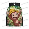 ZLIENSZUS Curious George Backpack & S - Iconic Monkey Face & Curious George Print, Bookbag with Little Monkey Companion Design,