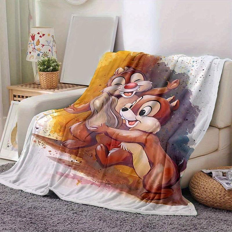 1pc, Chip and Dale Watercolor Art Blanket - Seasonal Decorative Throw for Home, Warmth and Comfort, Soft Flannel Throw Blanket, Living Room,