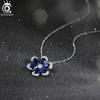 ORSA JEWELS Shiny Created Sapphire Flower Pendant 925 Silver 5A CZ Necklace Engagement Wedding Jewelry for Women LZN17