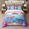 Ocean Mermaid Theme Custom Text Or Name 3Pcs Bedding Set 1 Flat Sheet & 2 Pillowcases Personalized Home Bedding