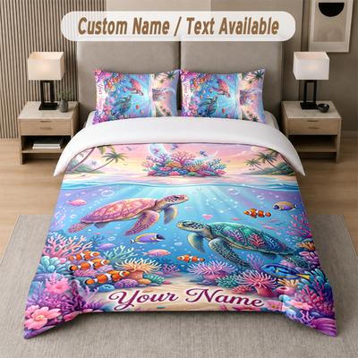 Ocean Mermaid Theme Custom Text Or Name 3Pcs Bedding Set 1 Flat Sheet & 2 Pillowcases Personalized Home Bedding
