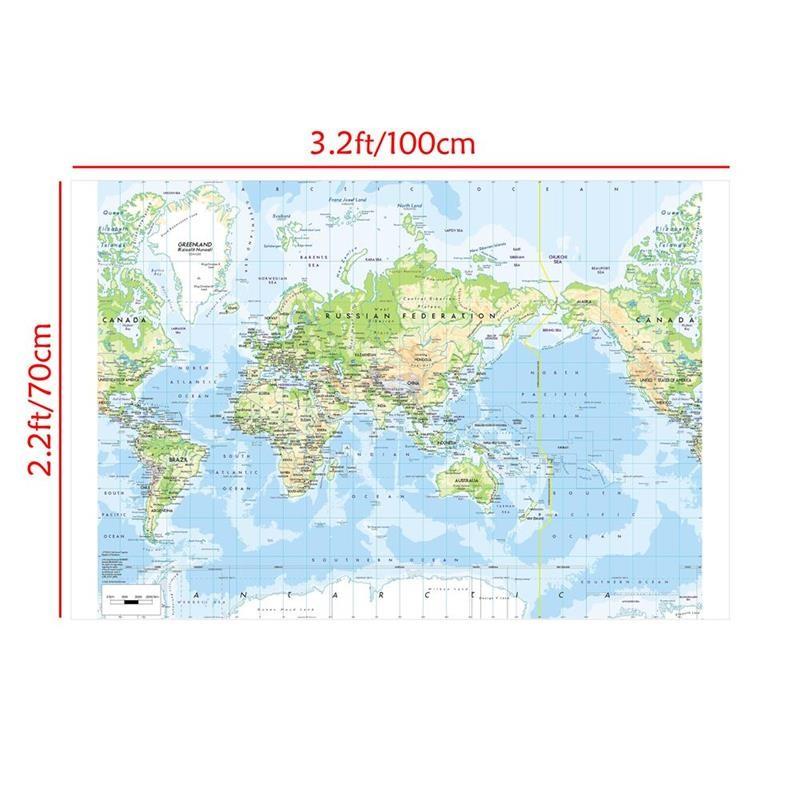 Without Frame English-World Map-Geographic Map with Cities Backdrop,Travel Supplies,for Classroom,Dorm,Office Decor