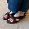 Fashion French Low Heel Versatile Kink Sandals Women's 2025 New Niche Design Peep Toe Round Toe Roman Shoes