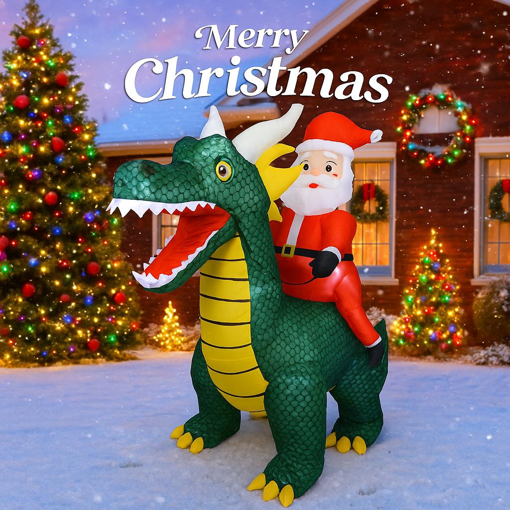 5.9FT Inflatable Christmas Santa Riding Dragon Decor LED Unique Home Ornament Christmas GiftsToy Supplies Xmas Yard Decoration