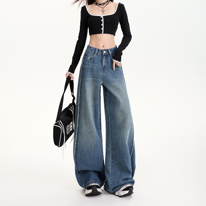 American High Street Tencel Denim Women s Spicy Summer Loose Straight Wide-Leg Jeans XS