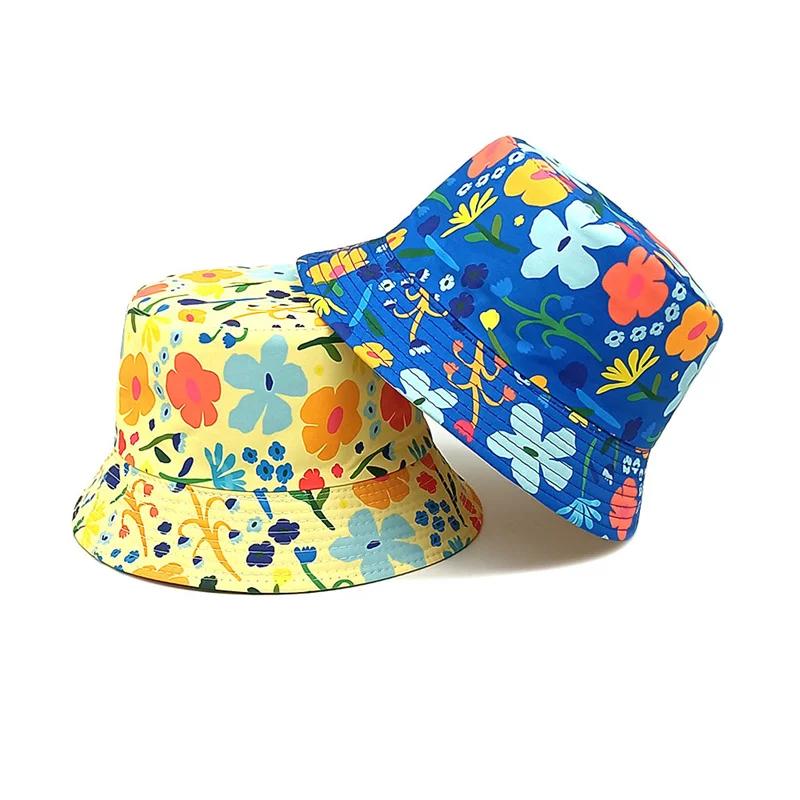 Spring and Summer Polyester Cartoon Print Bucket Hat Outdoor Travel Sun Cap For Boy and Girl 107