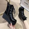 Fashion 2025New Punk Women's Boots Wedges Ladies Shoes Patent Leather Boots Rivets Cosplay Ankle Boots Zip Ladies Gothic Motorcycle Boot