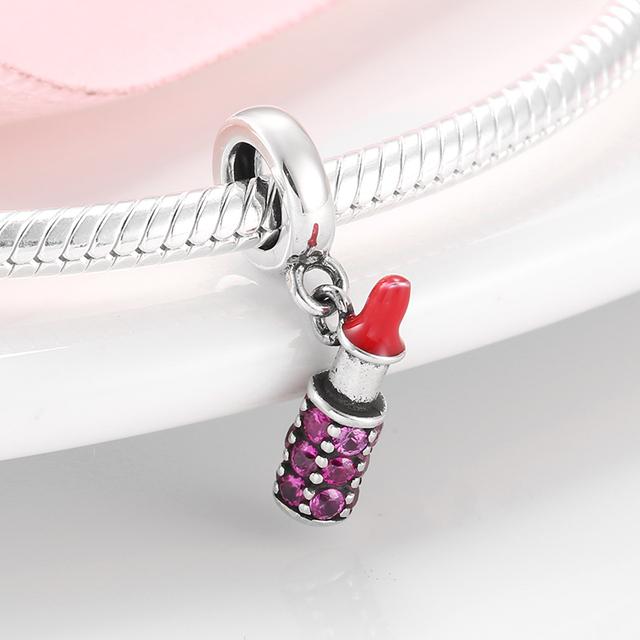 925 Sterling Silver Microphone Shape Flamingo Pink CZ Beads Fit Original Designer Charms Bracelet Bangles DIY Jewelry Making