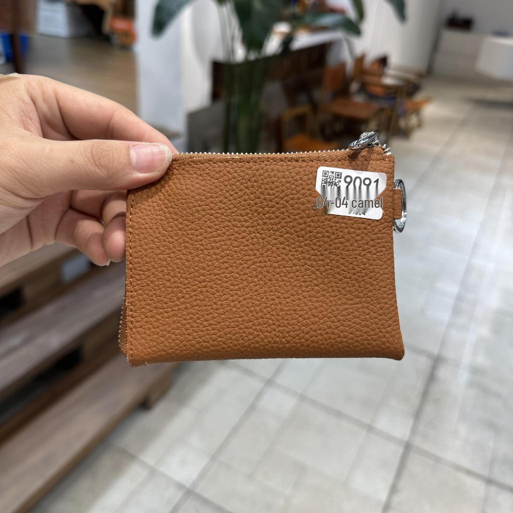 Genuine Leather Zipper Coin Purse & Card Holder with Key Ring