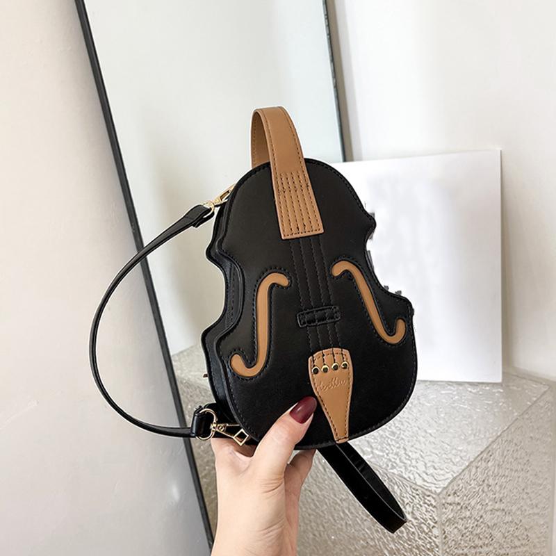 1pc Violin Shaped Crossbody Bag  Creative Sling Backpack  Trendy PU Leather Shoulder Bag