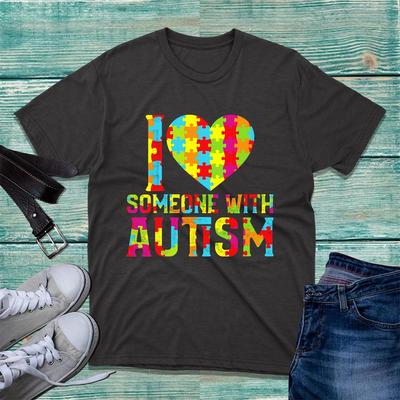 I Love Someone With Autism TShirt Autism Awareness Puzzle Pieces Adult  Top