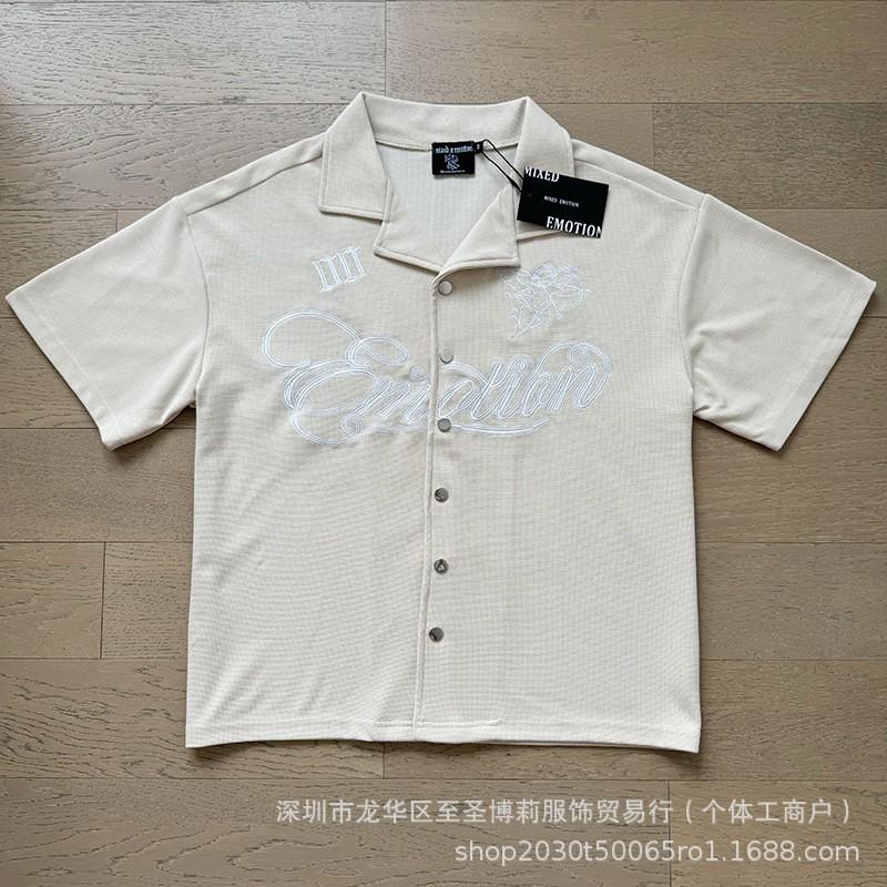 Unisex Vintage American Style Loose Fit Cotton Tee With Embellished Letter Print Round Neck Short Sleeve