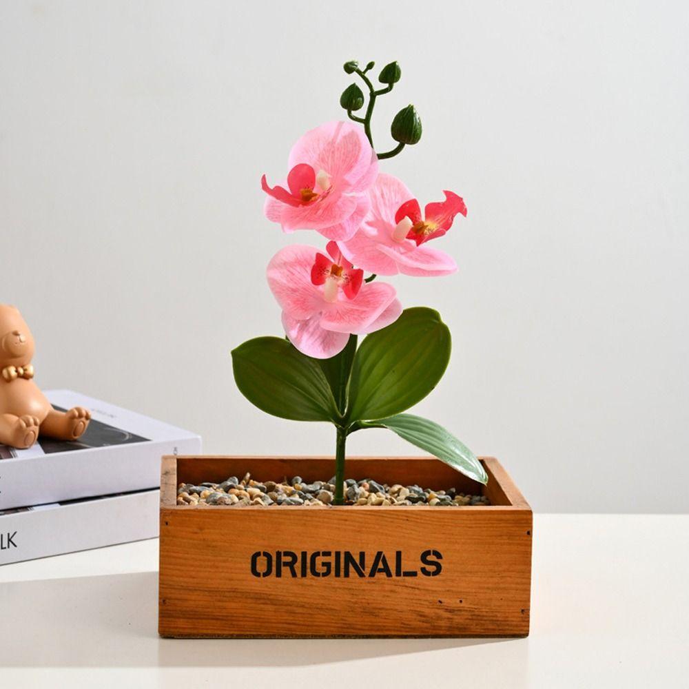 3 Heads Artificial Orchid Flower Advanced Fake Phalaenopsis Bonsai  Party Decor
