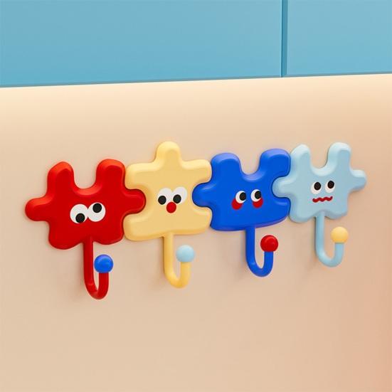 4Pcs Cartoon Wall Hooks Adhesive Waterproof Bathroom Hook Fun Puzzle Piece Hooks for Entrance Kids