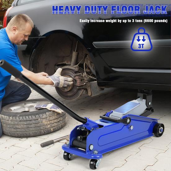 3 Ton Floor Jack (6600 Lbs), Steel Heavy Duty Hydraulic Car Jack, Fast Lift Floor Jack with Wheels, Lifting Range