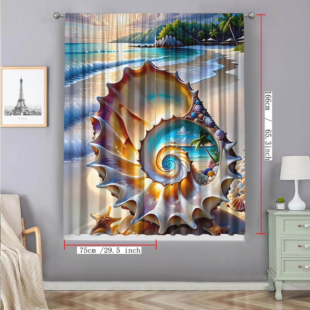 2PC Home Decoration Curtains With Colorful Seashells And Rod Pockets, Kitchen, Coffee Shop,Living Room, Balcony, Garden