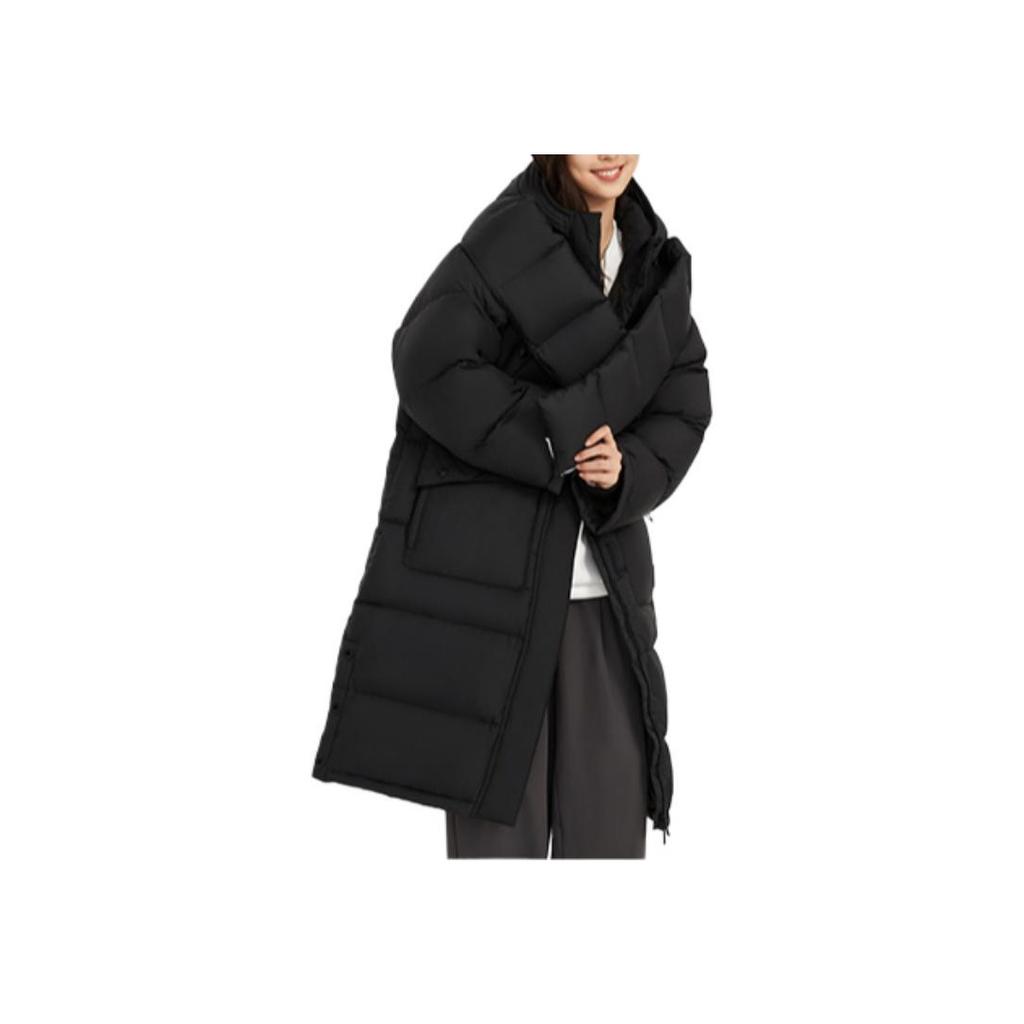 Li Ning Anti-Five Series Solid Color Logo Windproof Long Hooded Down Jacket Women Outerwear Black AYMR092-3