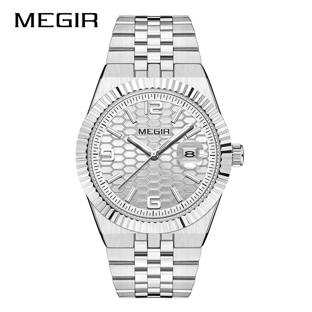 MEGIR Lucifiel Men's Luminous Waterproof Steel Band Quartz Calendar Watch