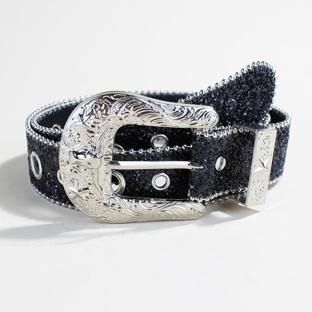 Carved Buckle Belt Female, Personality Design Sense Subculture Punk Pin Buckle Hip Hop Wide Belt