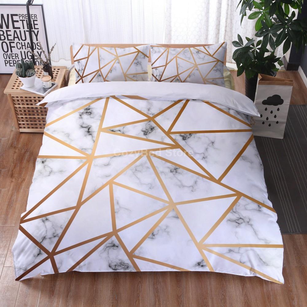 White Gold Marble Pattern Bedding Set Modern 3d Duvet Cover Sets Comforter Bed Linen Twin Queen King Single Size Fashion Luxury