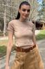 Women's Blouse New Season Fashion Brown Crew Neck Heart Embroidery Half Sleeve Knitted Crop Blouse