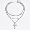 Cross Pendant Necklace For Women With Multilayer Geometric Design In Zinc Alloy For Daily Fashion