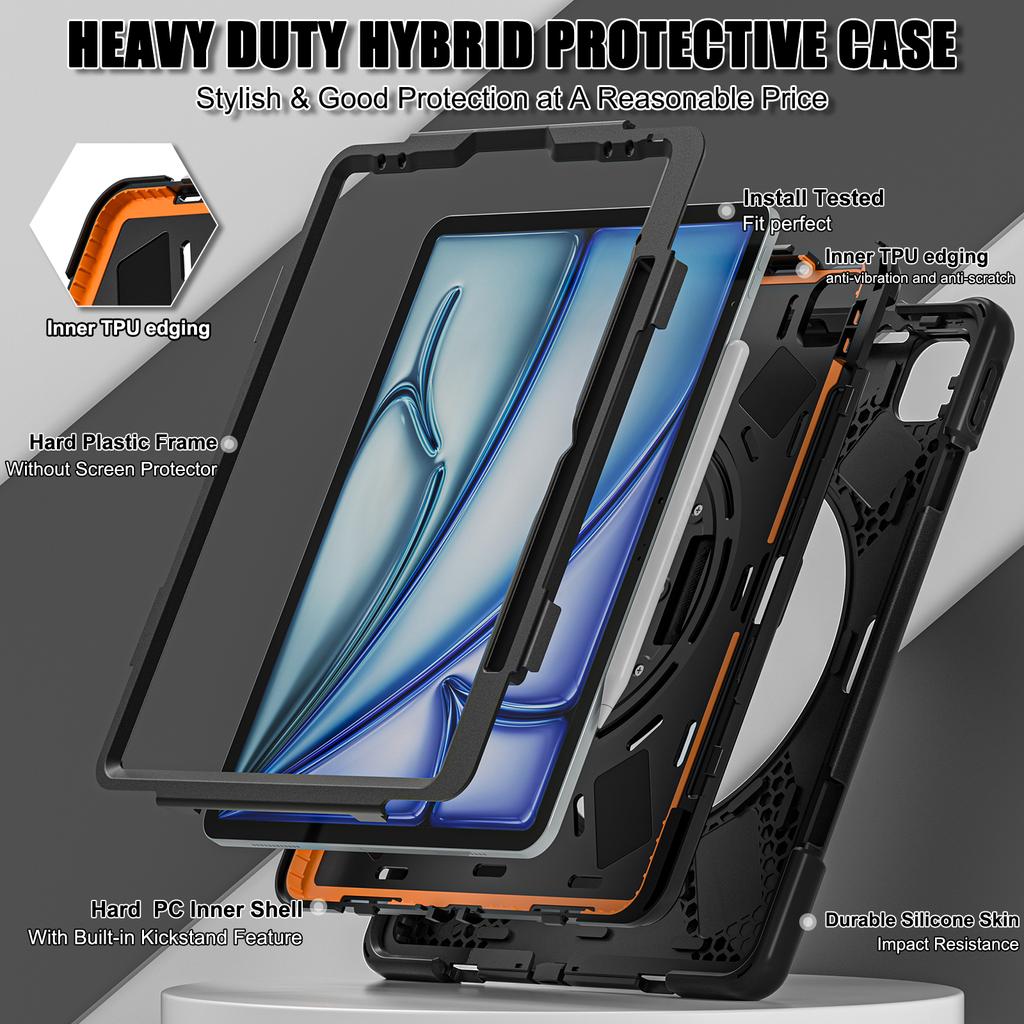 For iPad Air 13 (2025)/(2024)/Pro 12.9 (2022)/(2021)/(2020)/(2018) Case PC+Silicone Tablet Cover Adsorption Pen Slot